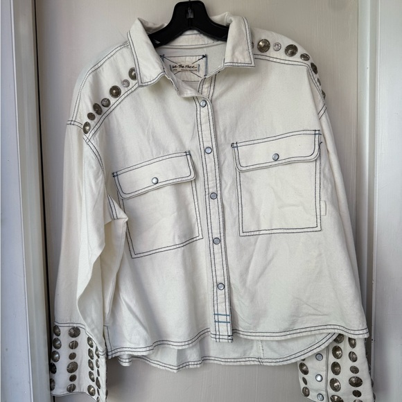 Free People Cream Utility Jacket with Gold Details - Picture 10 of 11